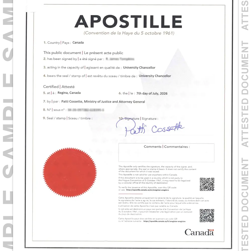 Canadian degree attestation sample for UAE