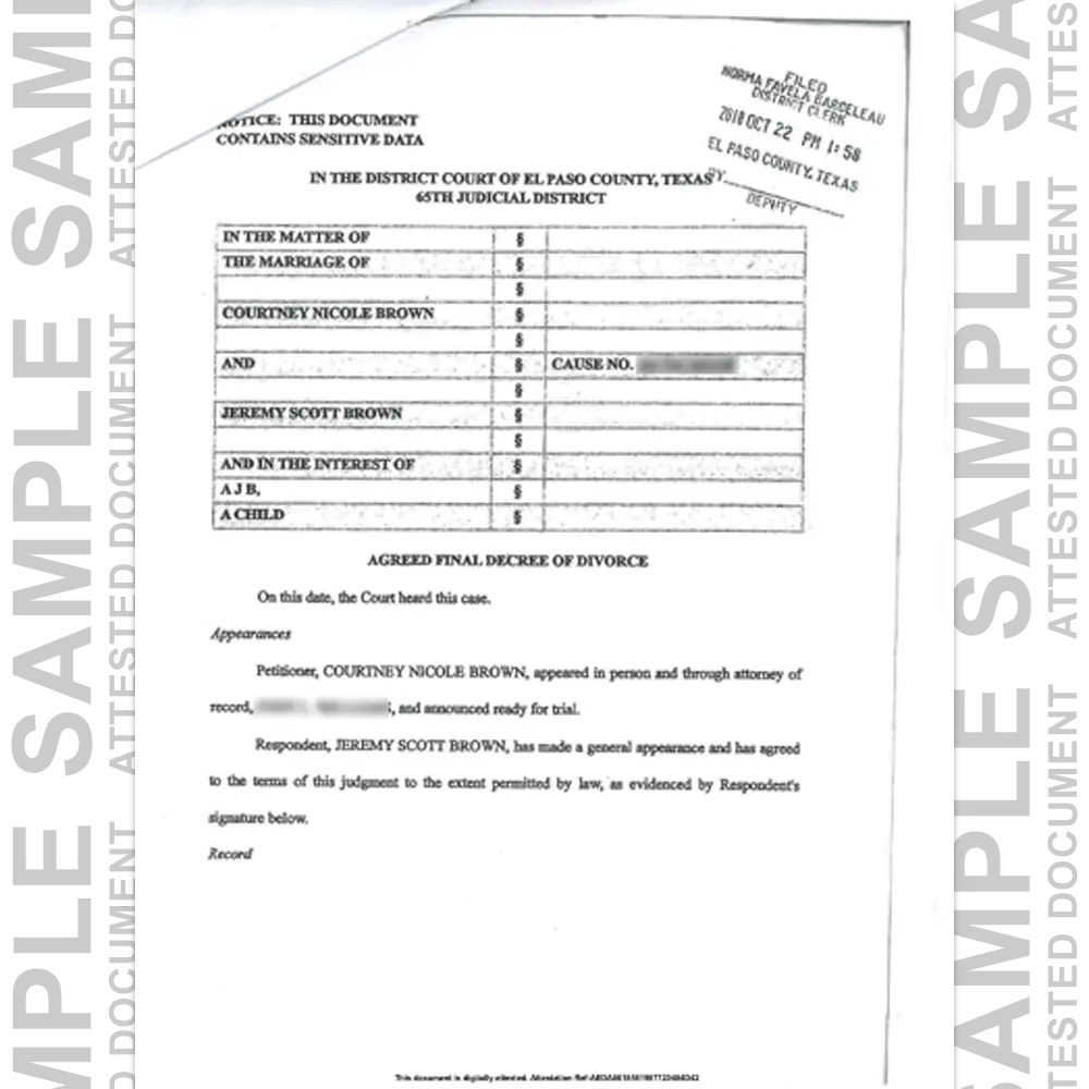 Divorce certificate attestation sample for Dubai