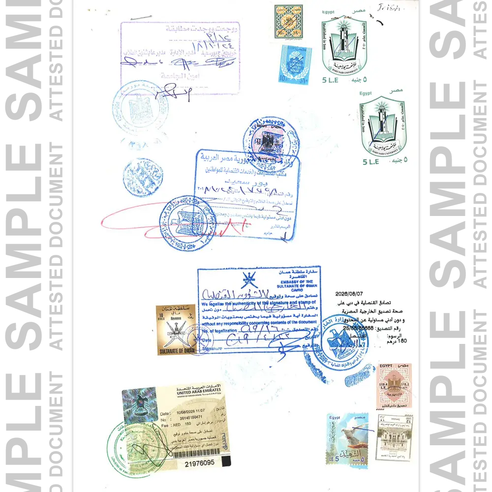 Embassy attestation sample for UAE