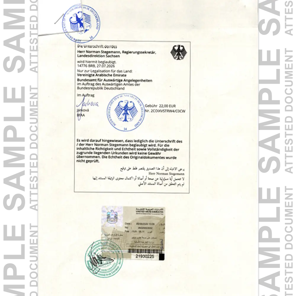 German degree attestation sample for UAE